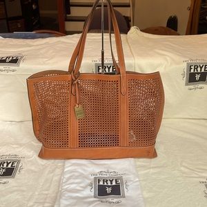 Frye Peyton Perforated Leather Tote Cognac New